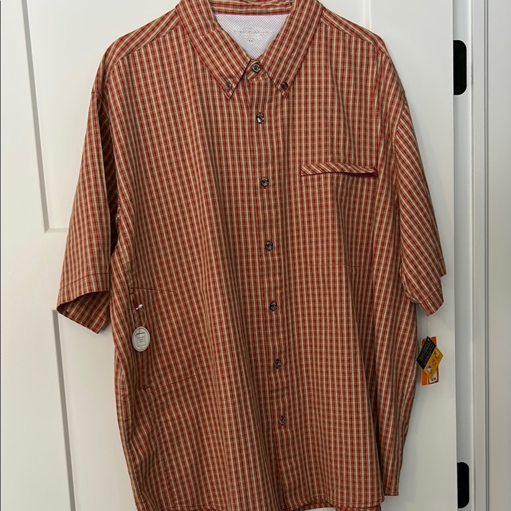 Men's Red Checkered button Shirt big & tall short sleeve NWT 2XL hidden pockets